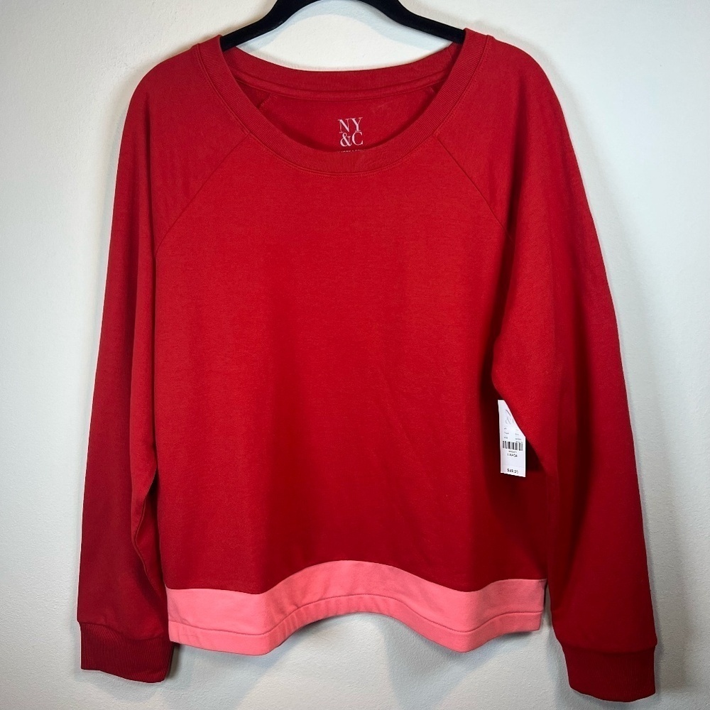 New York & Co French Terry Sweatshirt Coral Long Sleeve Fall Preppy Beach NEW Lg